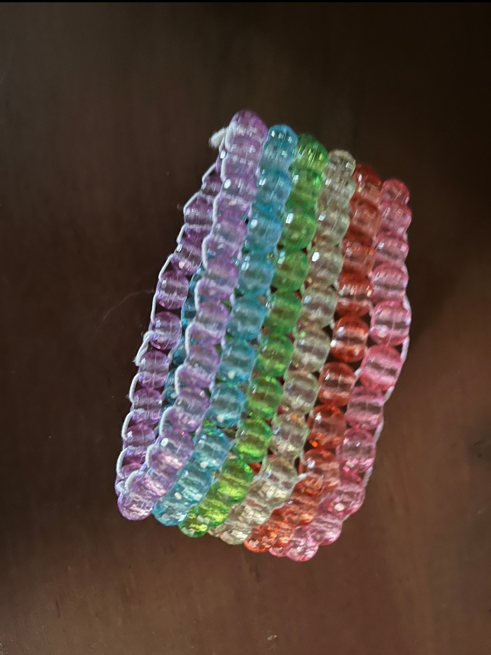 Handmade Clear Beaded Rainbow Stretch Bracelet - Picture 2 of 2